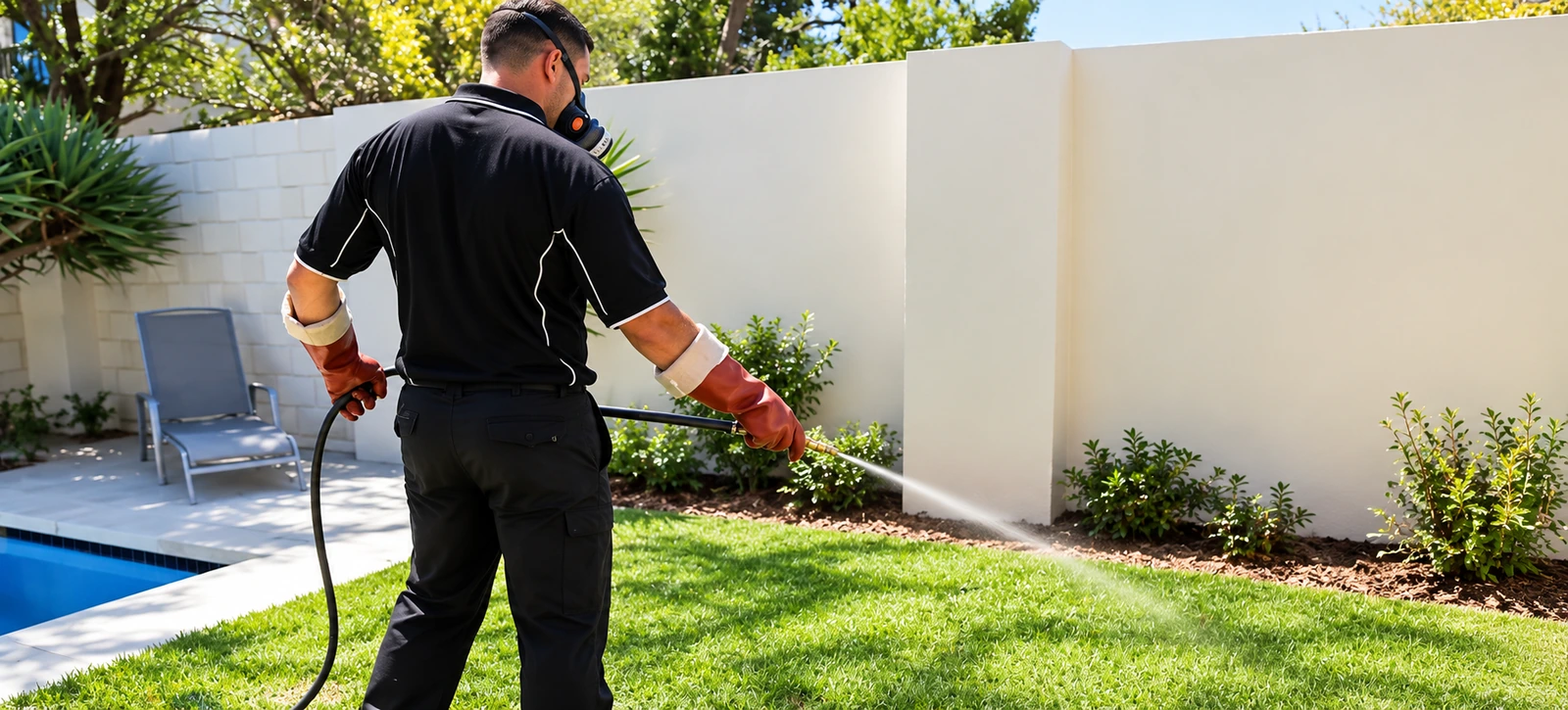 Jetset technician spraying an outdoor garden area